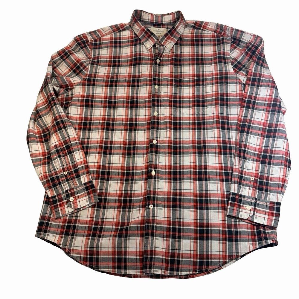 American Eagle Shirt Men’s XXL Red Black Plaid Seriously Soft Button Up Long Slv
